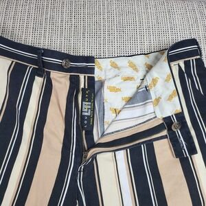 Loudmouth Shorts Mens 38 Blue Tan Striped Golf Casual Summer Bold Pattern Beach‎